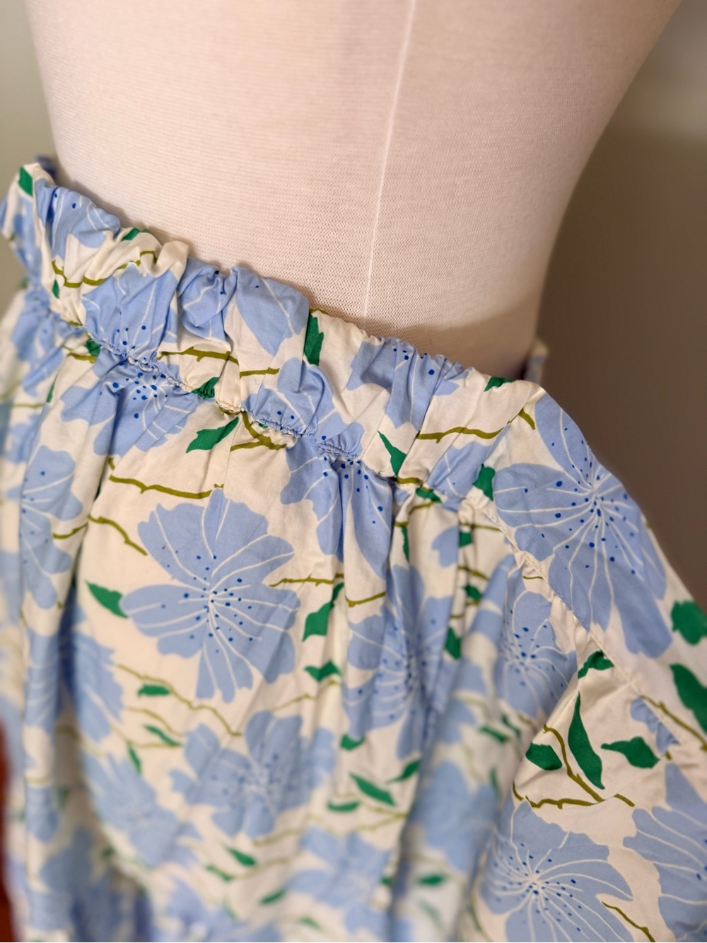Women’s Cotton Floral Tiered Maxi Skirt in Light Blue & White - Picture 3 of 4